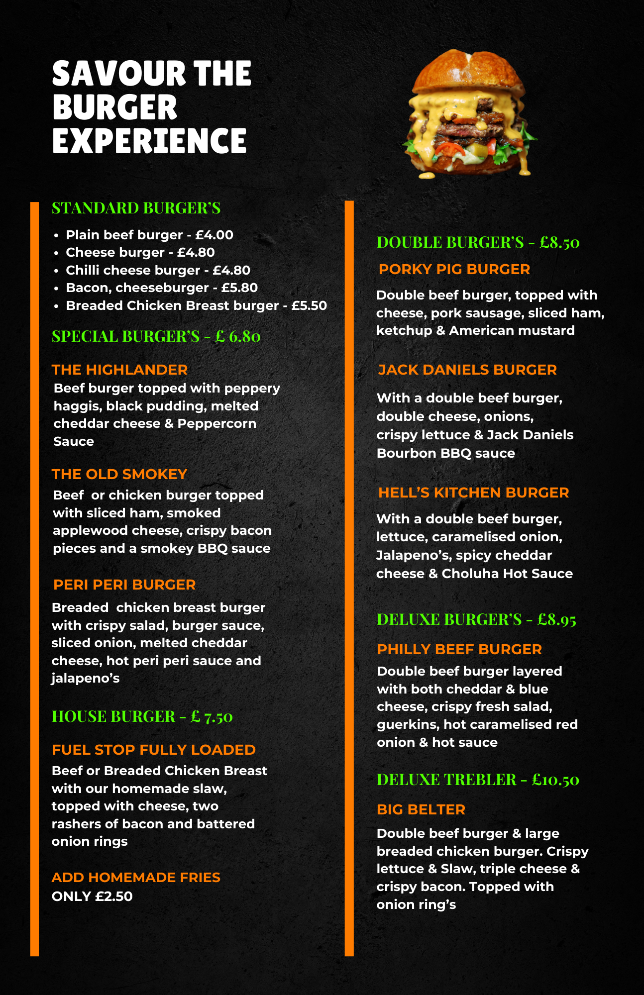 Deluxe Burger Menu