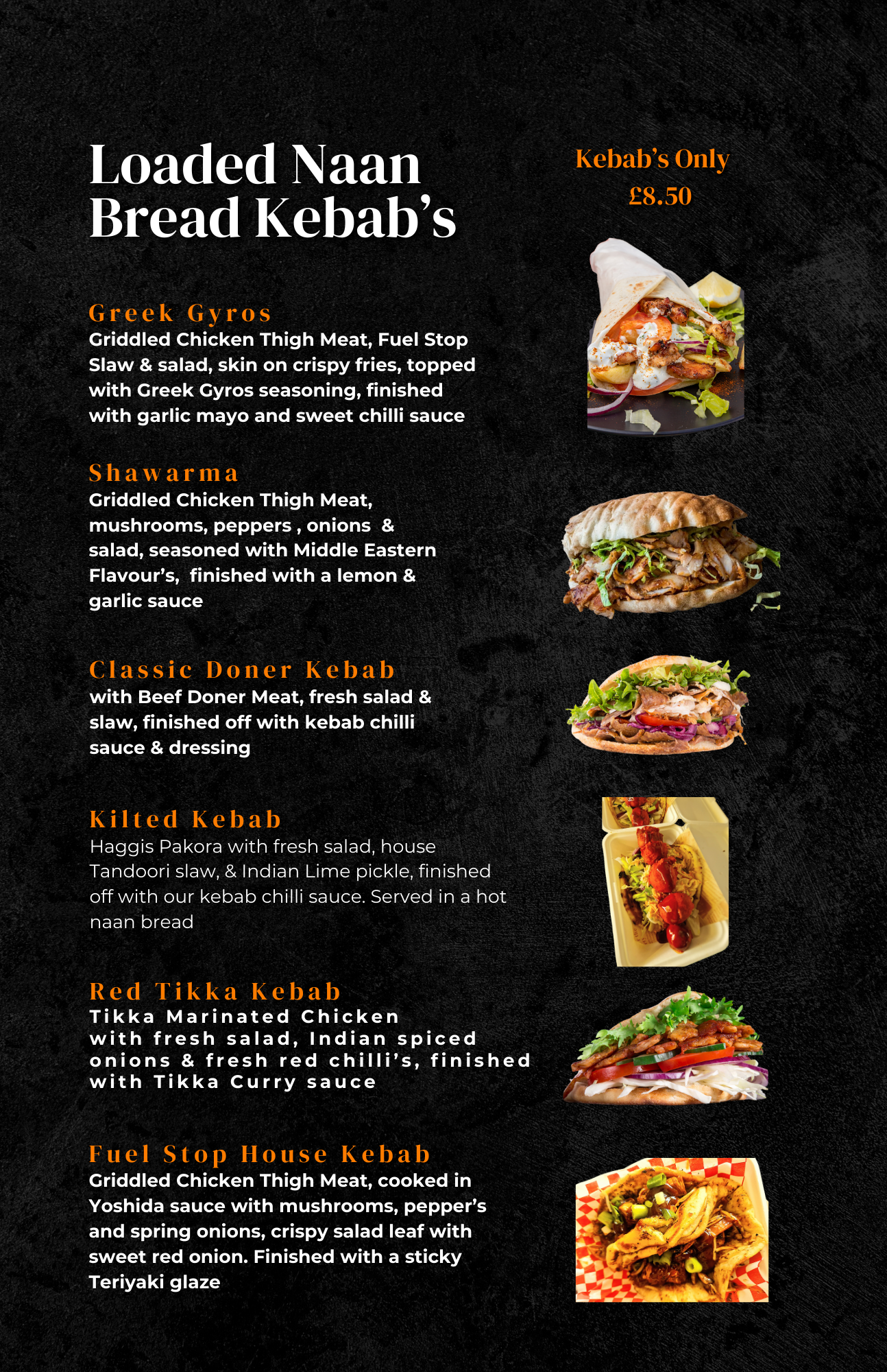 Loaded Naan Bread Kebab Menu