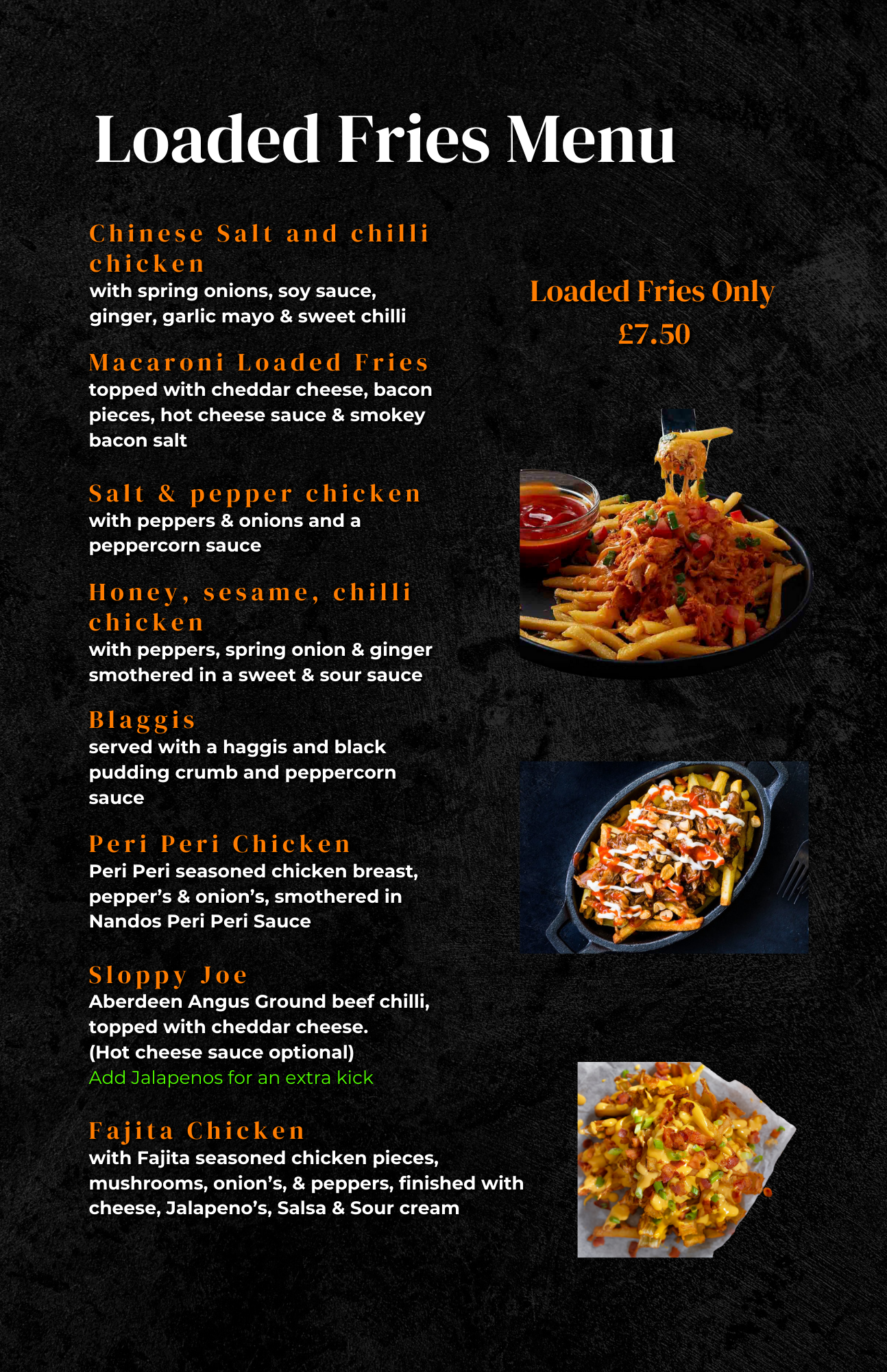 Loaded Fries Menu